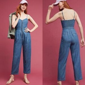 Anthropologie Pilcro and the Letterpress Denim Chambray Zip Front Jumpsuit
